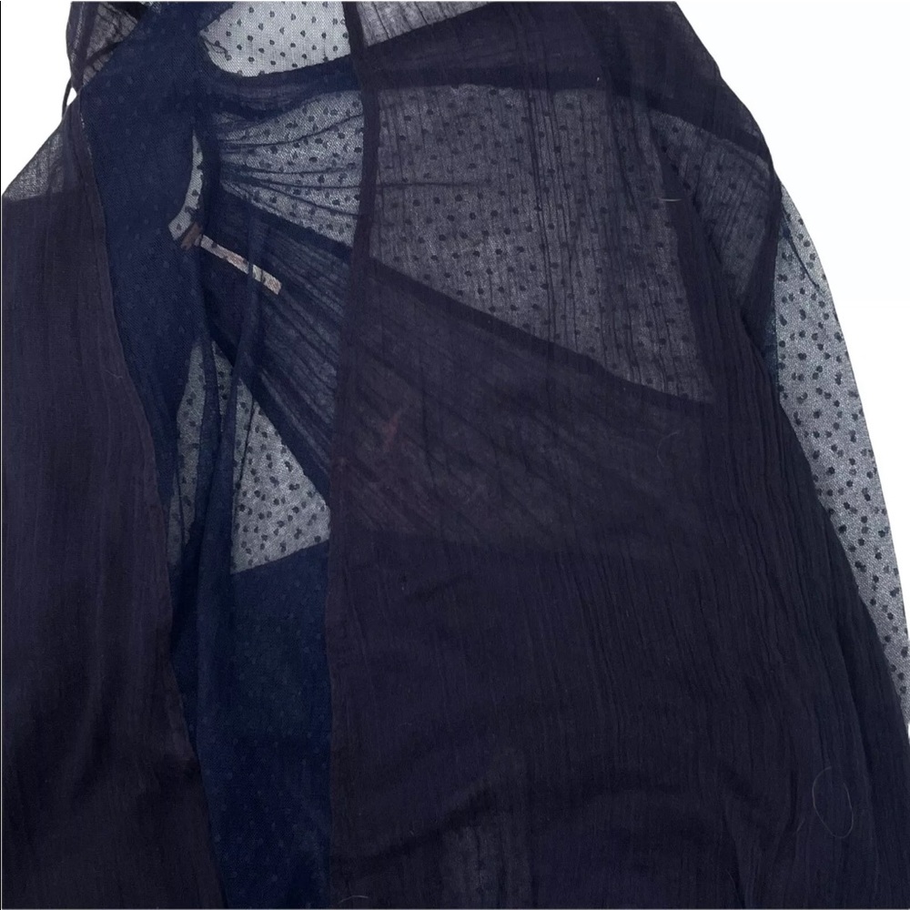 Free People Navy Blue Sheer Swiss Dot Gauze Maxi Dress Boho Oversized A-Line XS - Picture 10 of 12